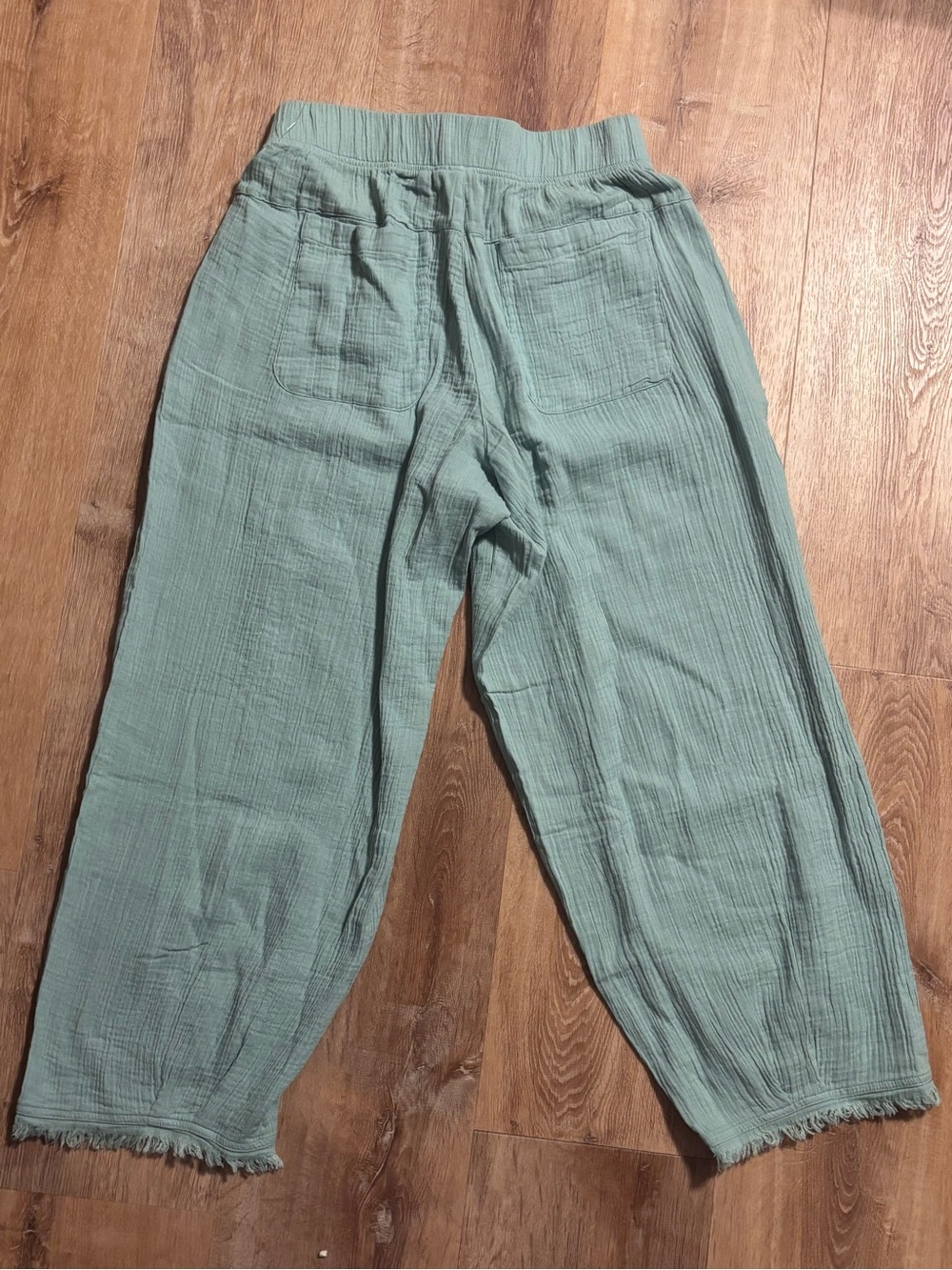 PRana organic cotton gauze cropped pants sage green frayed hem boho NWT Medium - Picture 13 of 16